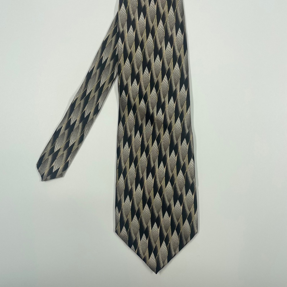 Pierre Cardin Black Grey Gold Geometric Silk Necktie Mens One Size